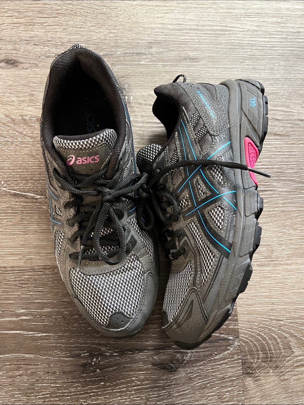 ASICS Gray Athletic Sneakers with Teal and Pink Accents